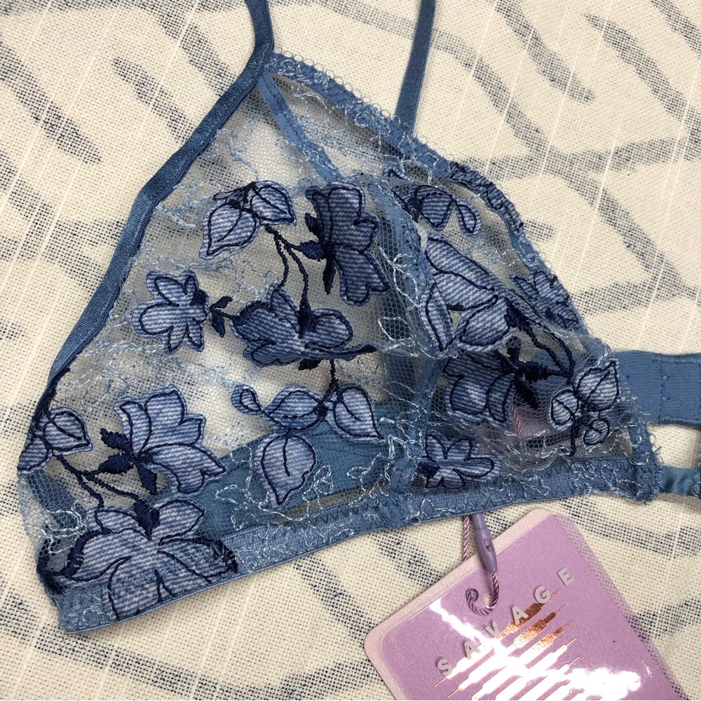 NWT fenty savage blue lace bralette sheer embroidered mesh floral embroidery - Picture 7 of 10
